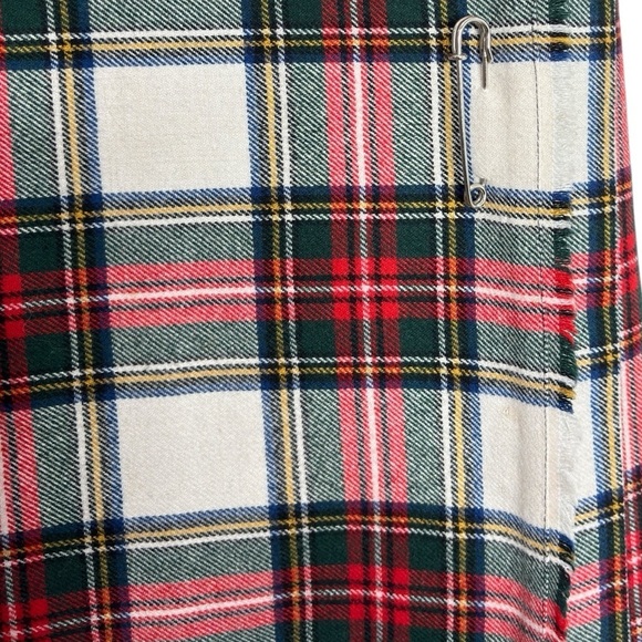 VTG Post O'Horn Scottish Wool Blend Skirt Plaid Wrap Kilt Pleated Size 6 Fringe - Picture 4 of 13
